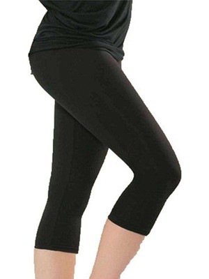 İsmiyle Al Kota Kadın Kapri Sporcu Likralı Düz Tayt Siyah 4005