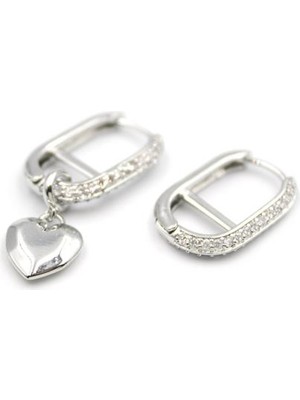 İsmiyle Al Kalp Sallantılı Küpe - Gümüş