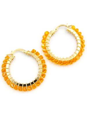 İsmiyle Al Kristal Boncuk Halka Küpe - Turuncu