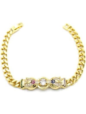 İsmiyle Al Zirkon Taşlı Leopar Bileklik - Altın