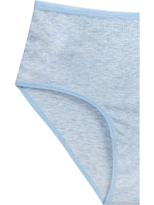 İsmiyle Al 4'lü Yeni Seri Renkli Yüksek Bel Fitilli Ribana Bato Külot Turquaz Gri