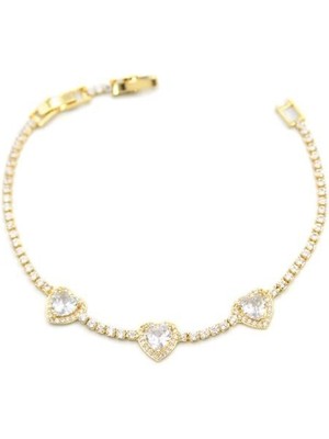 İsmiyle Al Kalp Taşlı Bileklik - Altın