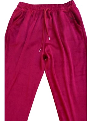 İsmiyle Al Parlak Kadife Cepli Pantolon Eşofman Pijama Altı Unisex Lastikli Paça Bordo