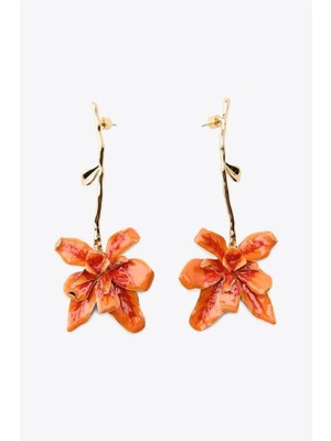 İsmiyle Al Çiçek Küpe - Turuncu