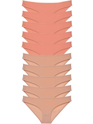 İsmiyle Al 10 Adet Süper Eko Set Likralı Kadın Slip Külot Pudra Ten