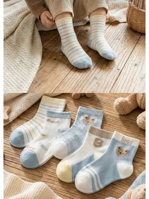 5 Çift Çocuk Mavi Ayıcık Desenli Çorap