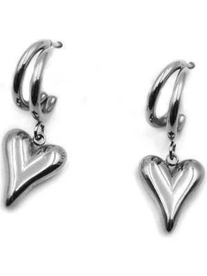 İsmiyle Al Kalp Küpe - Gümüş