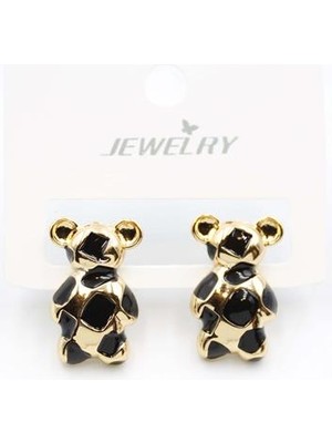 İsmiyle Al Mineli Ayıcık Küpe - Siyah