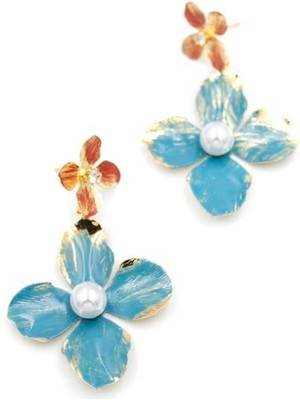 İsmiyle Al Metal Çiçek Küpe - Turkuaz