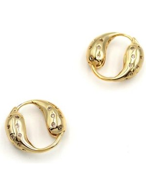 İsmiyle Al Taşlı Halka Küpe - Altın