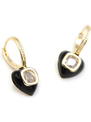 İsmiyle Al Mineli Kalp Küpe - Beyaz