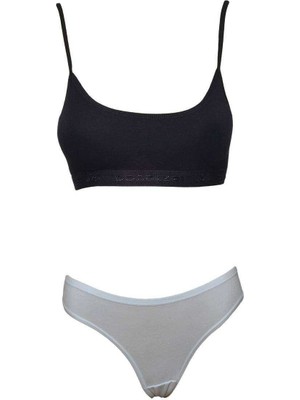 İsmiyle Al Pedli Ip Askılı Yarım Atlet Büstiyer Külot Takım Siyah Beyaz