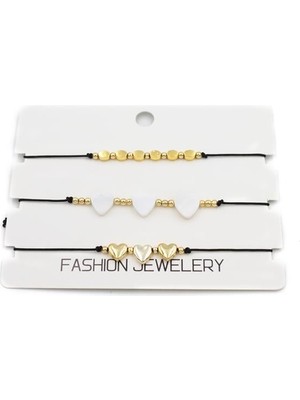 İsmiyle Al 3'lü Kalp Ip Bileklik - Altın