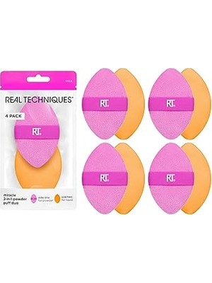 SHC4200 Real Techniques 4 Paket 2'si 1 Arada Puflar, Çift Taraflı Makyaj Karıştırma Pufu, Tersi