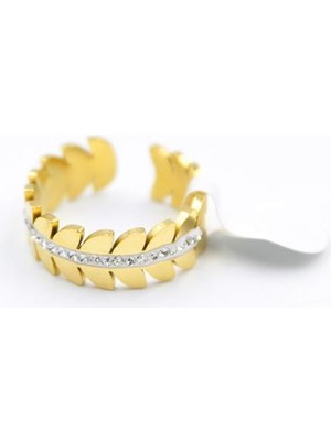 İsmiyle Al 6'lı Taşlı Yaprak Yüzük - Altın