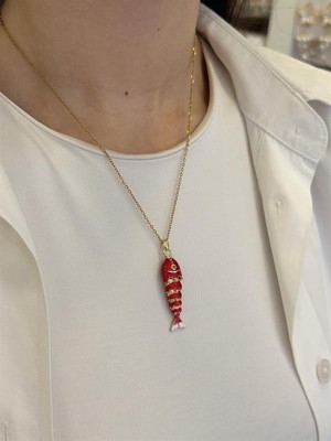 İsmiyle Al Balık Kolye - Kırmızı