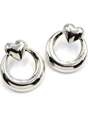 İsmiyle Al Kalp Küpe - Gümüş