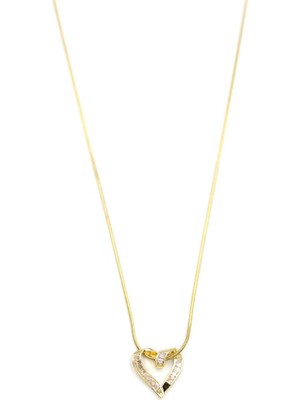 İsmiyle Al Taşlı Kalp Kolye - Altın