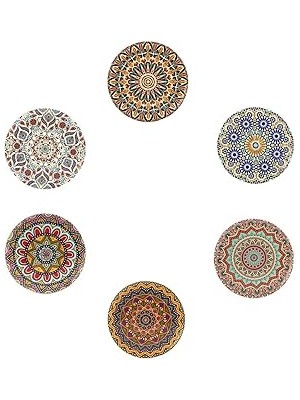 SHC4200 Gifthome 6 Lı Çini Desenli (Autum) Metal Bardak Altlığı ve Metal Stand