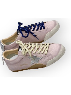 Globalux Golden Goose True-Star In Pastel Pink Suede With Silver Star And Heel Tab - Kadın Sneakers - Pembe Süet - Renkli Bağcık
