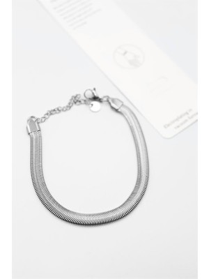 İsmiyle Al Yılan Zincir Bileklik - Gümüş