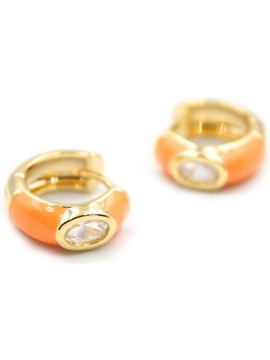 İsmiyle Al Mineli Halka Küpe - Turuncu