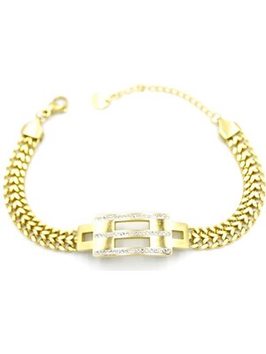 İsmiyle Al Taşlı Zincir Bileklik - Altın