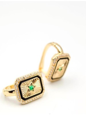 İsmiyle Al Yıldız Taşlı Küpe - Yeşil