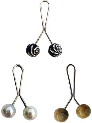 İsmiyle Al 3 Adet Tesettür Eşarp ve Şal Klipsi Inci Beyaz Hardal Siyah Desenli