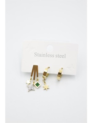 İsmiyle Al Kutup Yıldızı Çoklu Küpe - Altın