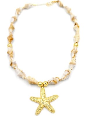 İsmiyle Al Deniz Kabuklu Yıldız Kolye - Altın