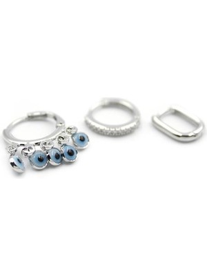 İsmiyle Al 3'lü Nazar Küpe - Gümüş