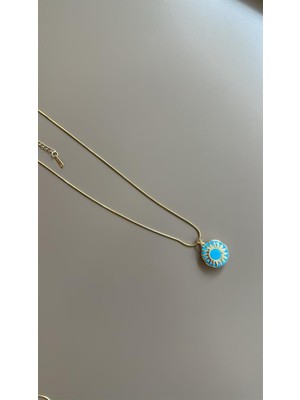 İsmiyle Al Mineli Kapaklı Kolye - Mavi