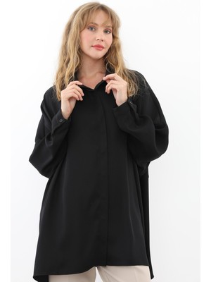 Nuss 3001 Salaş Yazlık Gömlek Siyah Renk Çilek Kumaş Yazlık Rahat Kesim