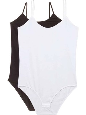 İsmiyle Al 2 Adet Ip Askılı Kadın Çıtçıtlı Body Siyah ve Beyaz