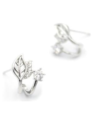 İsmiyle Al Gümüş Iğneli Yaprak Küpe - Gümüş