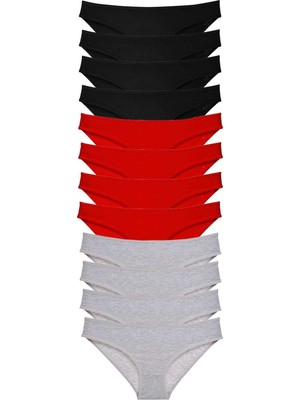 İsmiyle Al 12 Adet Süper Eko Set Likralı Kadın Slip Külot Siyah Kırmızı Gri