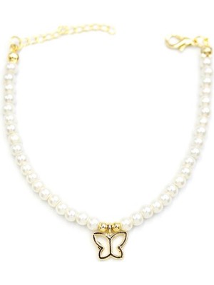 İsmiyle Al Kelebek Inci Bileklik - Altın