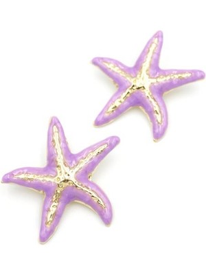 İsmiyle Al Mineli Deniz Yıldızı Küpe - Mor