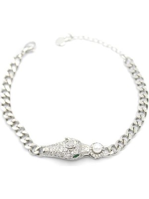 İsmiyle Al Zirkon Taşlı Leopar Bileklik - Gümüş