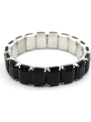 İsmiyle Al Lastikli Taşlı Bilezik - Siyah