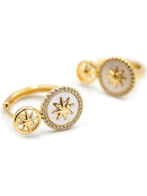 İsmiyle Al Sedef Kutup Yıldızı Küpe - Altın