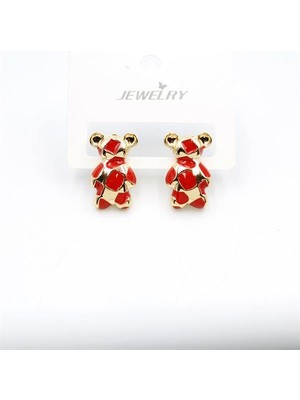 İsmiyle Al Mineli Ayıcık Küpe - Kırmızı