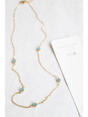 İsmiyle Al Nazar Boncuk Çelik Kolye - Altın