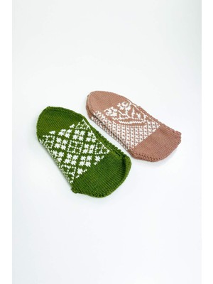 İsmiyle Al 2 Çift El Örgüsü Kışlık Şık Kadın Yün Patik Set 9