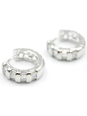 İsmiyle Al Taşlı Halka Küpe - Gümüş