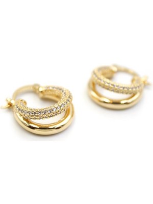 İsmiyle Al Taşlı Halka Küpe - Altın