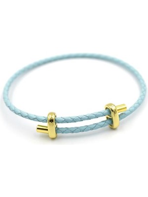 İsmiyle Al Deri Hasır Bileklik - Turkuaz