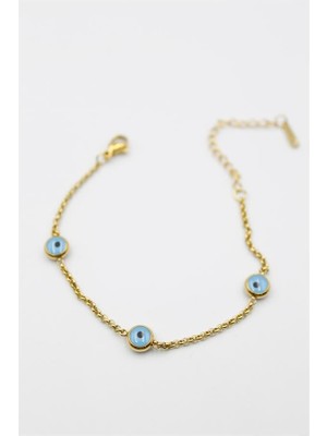 İsmiyle Al Nazarlı Zincir Çelik Bileklik - Altın