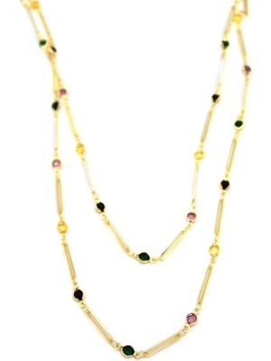 İsmiyle Al Taşlı Kolye - Altın